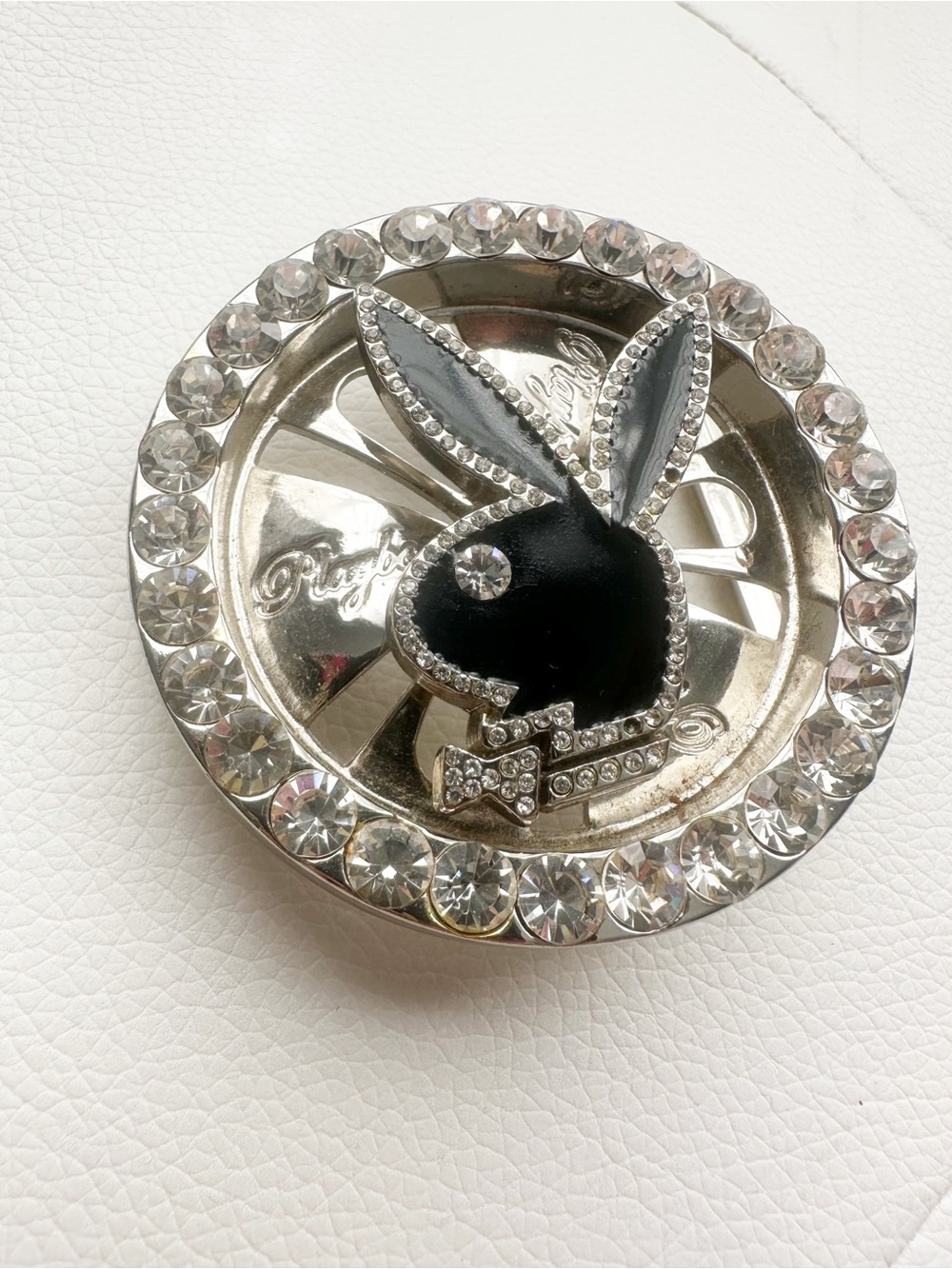 Playboy Bling Bunny Crystal Accent spinner belt buckle Y2K vintage black